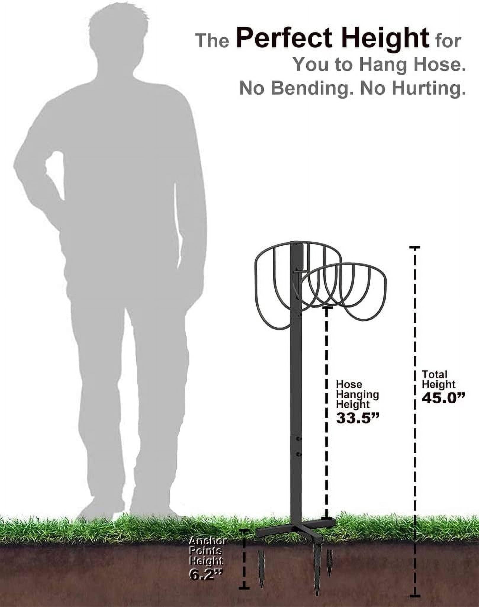 Freestanding Garden Hose Holder Hanger, Outdoor Heavy Duty Metal Water Hose Storage Holders Stand Organizer Rack Detachable Stake, Holds 150 Ft of Hoses for Outside Lawn Yard, Black