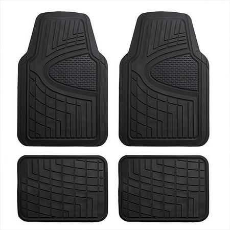 FH Group Universal Fit Heavy Duty Rubber All Weather Black Floor Mats (4 Piece Set)
