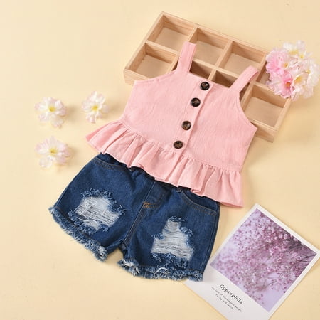 

Cathalem 3 Month Old Outfits for Girls Toddler Sleeveless Girls Ripped Tops Shorts Outfits Baby 3 to 6 Month Baby Girl Clothes Childrenscostume Pink 3-4 Years