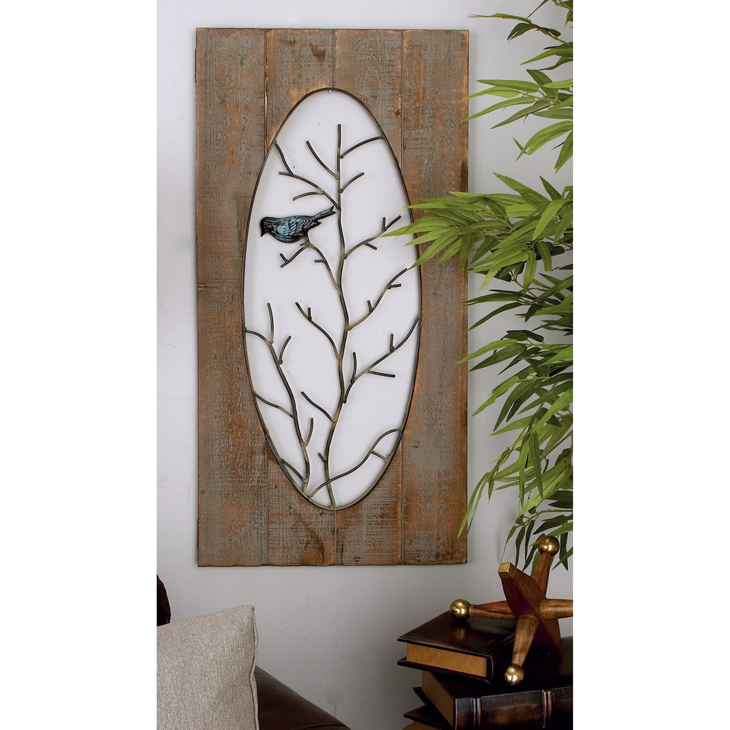 DecMode Brown Wood Bird Wall Decor with Tree Branches (2 Count