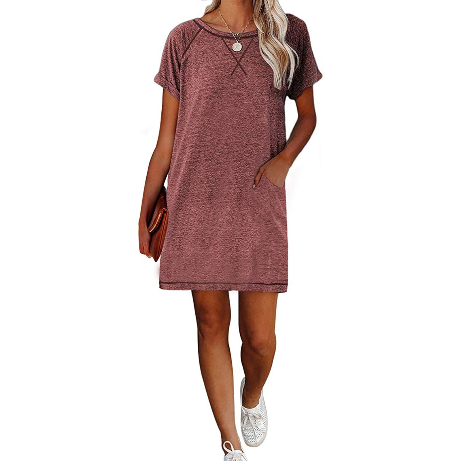 Summer Dresses For Women 2022 Women's Summer O Neck Solid Short Sleeve Dress  With Pockets - Walmart.com