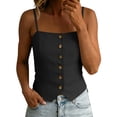 thumbnail image 3 of Camisole for Women Linen Women’s Square Neck Front Button Camisole, Spaghetti Strap Sleeveless Cami Tops, Asymmetric Hem Slim Fits Tank Tops Black XL, 3 of 7
