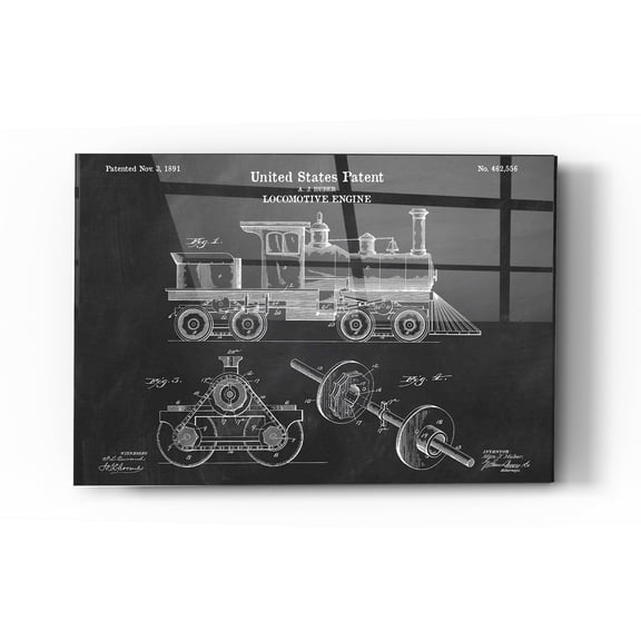 Epic Art 'Locomotive Engine Blueprint Patent Chalkboard' Acrylic Glass Wall Art, 24"x36"