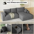 thumbnail image 4 of Wiilayok 113" L-Shape Cloud Sectional Couch with Oversized Chaise,Corduroy Fabric Modern Modular Sofa with Cup Holder, Comfy Boneless Upholstered Couches for Living Room Bedroom,Grey, 4 of 7