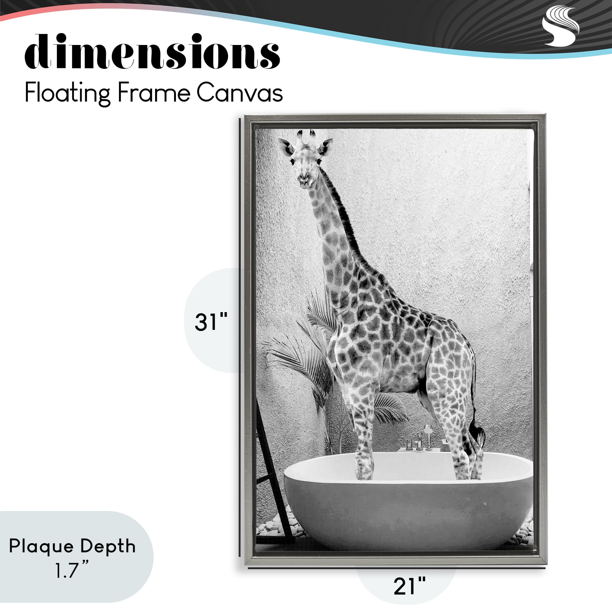 Stupell Industries Safari Bath Standing Tall Gray Framed Floater Canvas Wall Art, design by SD Graphics Studio