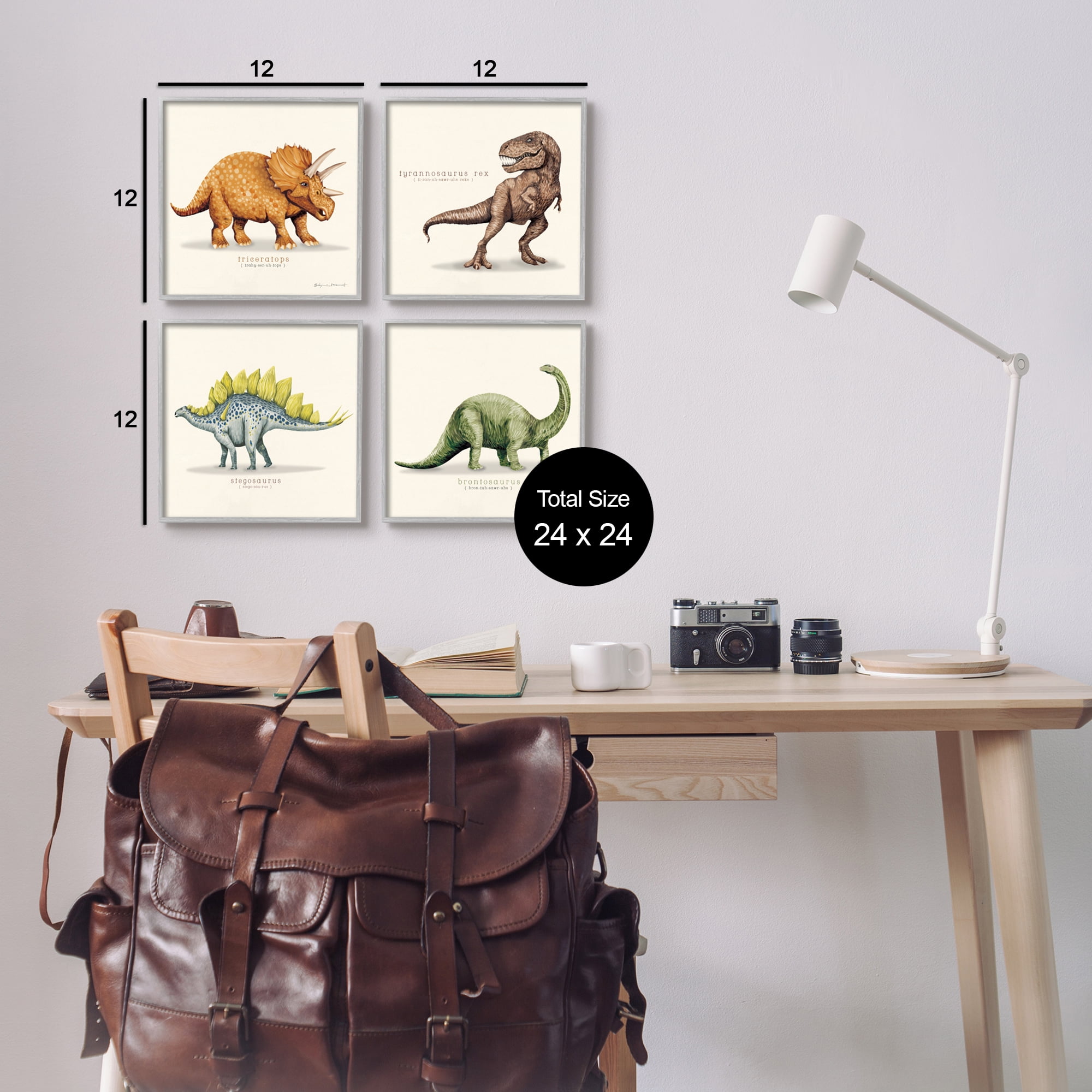 Stupell Educational Dinosaurs Scientific Species Animals & Insects Painting Gray Framed Art Print Wall Art, Set of 4