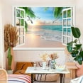 thumbnail image 2 of Nature Landscape Tapestry, Cozy Outside of Window Tropical Palm Tree Beach Sea Mew Sunset Scenery Tapestry Wall Hanging, Colorful Bedroom Living Room Dorm Decor 60X51IN, 2 of 3