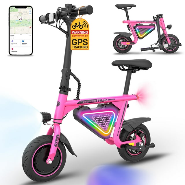 Gyrocopters Radi8 Electric scooter (Pink) | UL 2272 approved | 25 km Range | 25 km/h Speed | Rear Disc Brakes | LED Lights | LCD Display