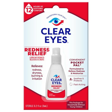 Clear Eyes Redness Eye Relief Lubricant Eye Drops, Pocket Pal, 0.2 fl oz