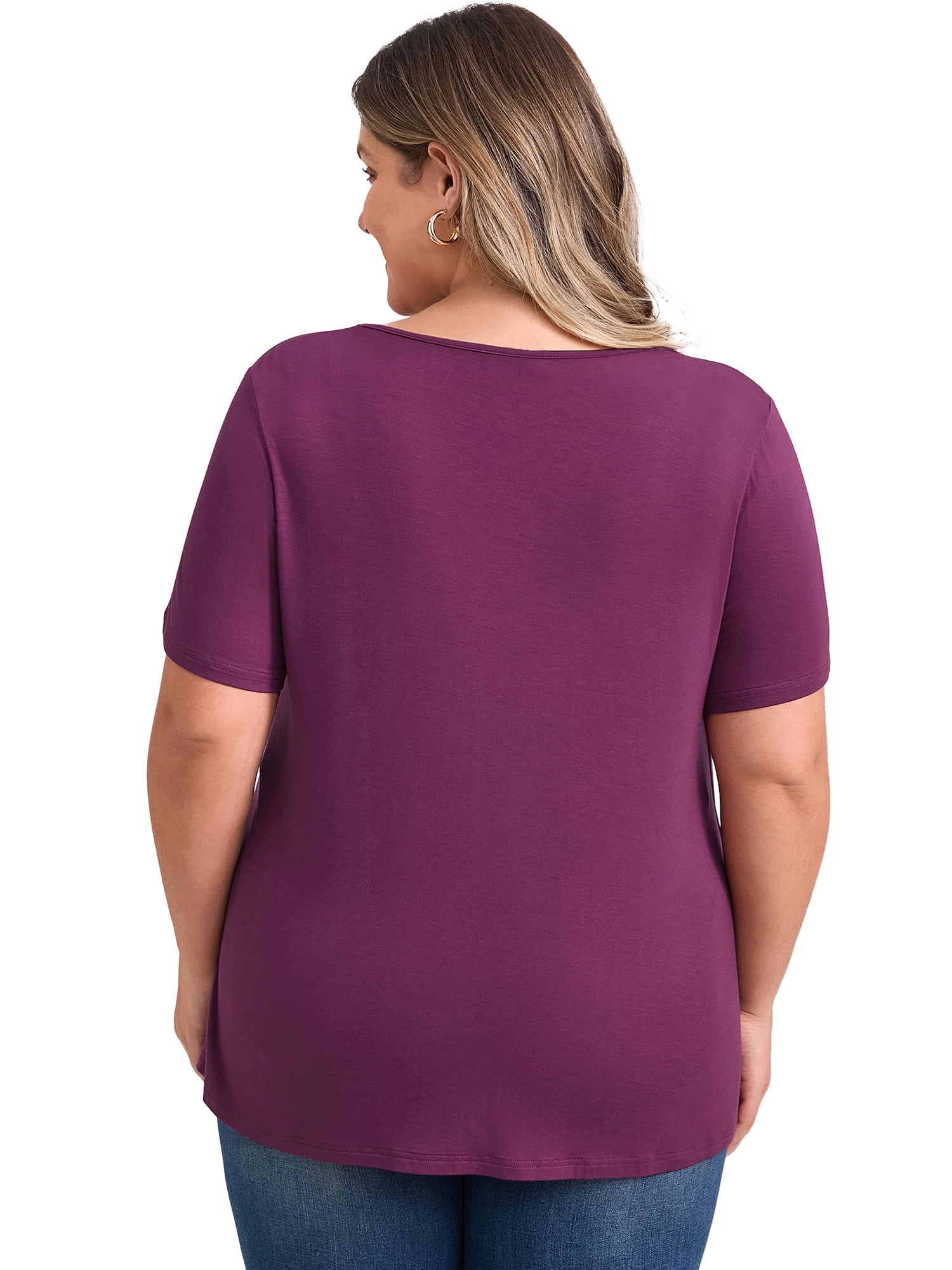 DARING DIVA Women's Plus Short Sleeve Pleated Tulip Hem Casual Top 4X Deep Burgundy