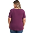 thumbnail image 3 of GRACE & GRANDEUR Women's Plus Size Blouses Pleated Short Sleeve Round Neck Casual Ruffle Summer Tops 2X Deep Burgundy, 3 of 5