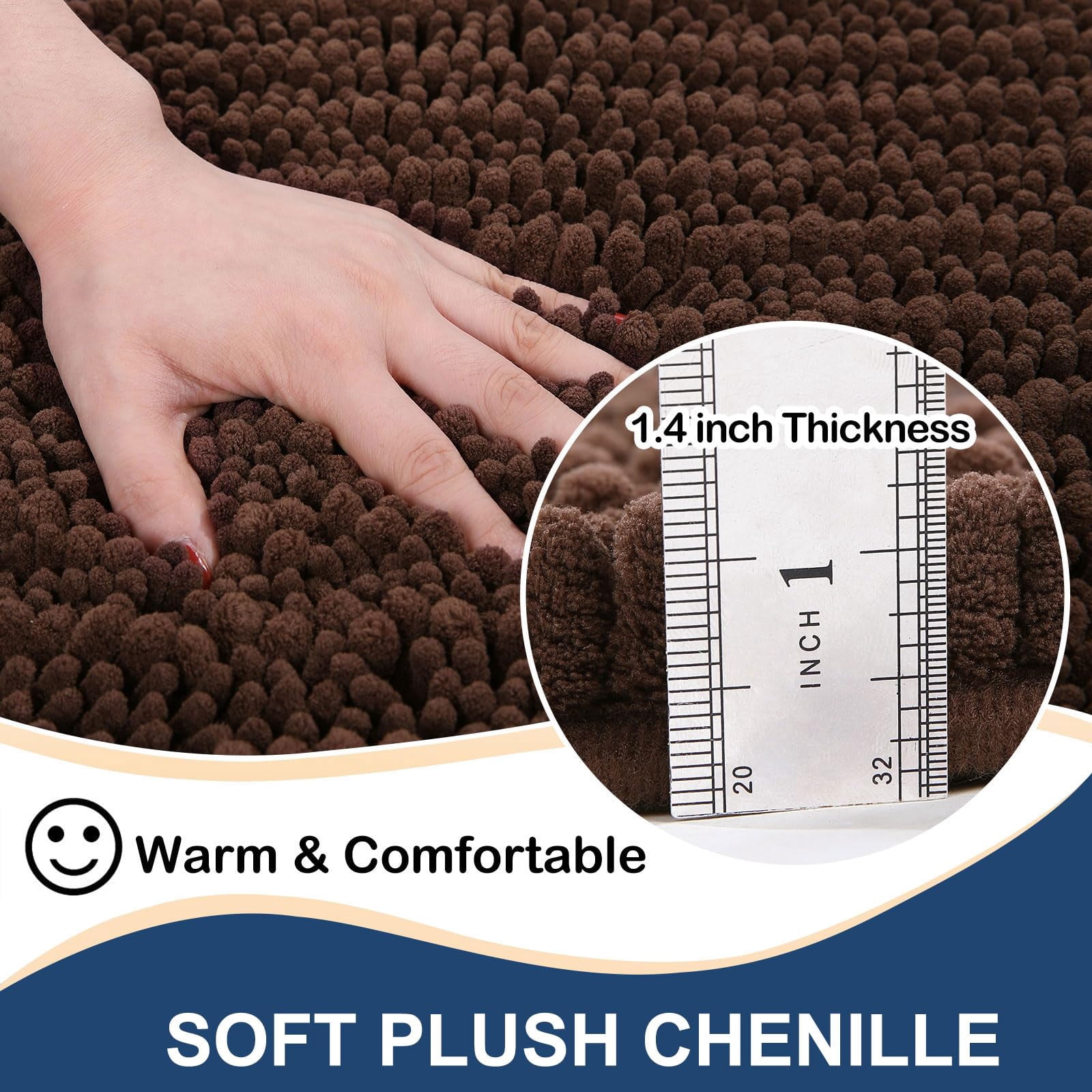 DISEN Luxury Chenille Bathroom Rug Mat, Extra Soft Thick Absorbent Shaggy Bath Rugs, Non-Slip Machine Wash Dry Plush Bath Runner Mats for Bathroom, Living Room, and Laundry Room (60"x24", Brown)