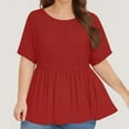 thumbnail image 3 of ATOYSOY Women's Round Neck Pullover Eyelet Plus Size Tops Loose Tunic Solid Color Tees Trendy Causal Workout Comfy Retro Short Sleeve T Shirts for Girls Red XXXL, 3 of 7
