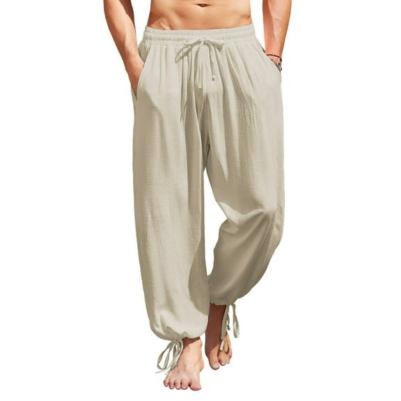 COOFANDY Men&Women Cotton Linen Harem Pants Drawstring Casual Cropped Trouserss Lightweight Loose Beach Yoga Pants with Pockets