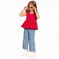 thumbnail image 6 of HCNTES Little Girls Summer 2 Piece Outfits Kids Short Sleeve Tops Wide Leg Pants Clothing Sets 3T 4T 5T 6T 7T Kids Girls School Outfits Set(F02-Red,6-7 Years), 6 of 9