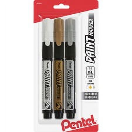Pentel Opaque Bullet Tip Paint Markers - 0.3 mm Marker Point Size - Bullet Marker Point Style - Assorted - 3 / Pack | Bundle of 5