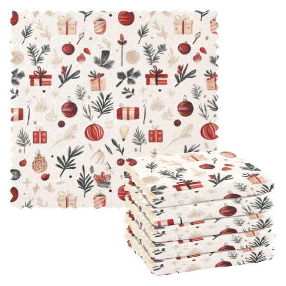 6 Pieces of Kitchen Towels 11x11Inch Kitchen Dish Cloths Kitchen Dish Towels Reuseable Cleaning Cloths Christmas Style Gift