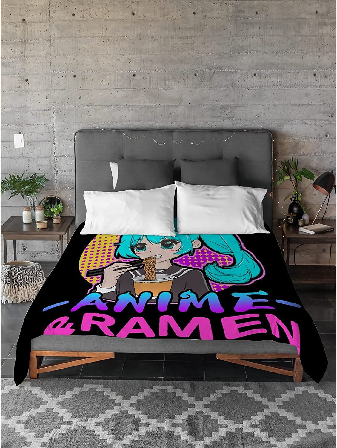 Just a Girl Who Loves Anime&Ramen Blanket,Flannel Throw Blanket Ultra Soft Micro Lightweight Flannel Blanket Bed Couch Living Room All-Season 50"x40" Small for Kid