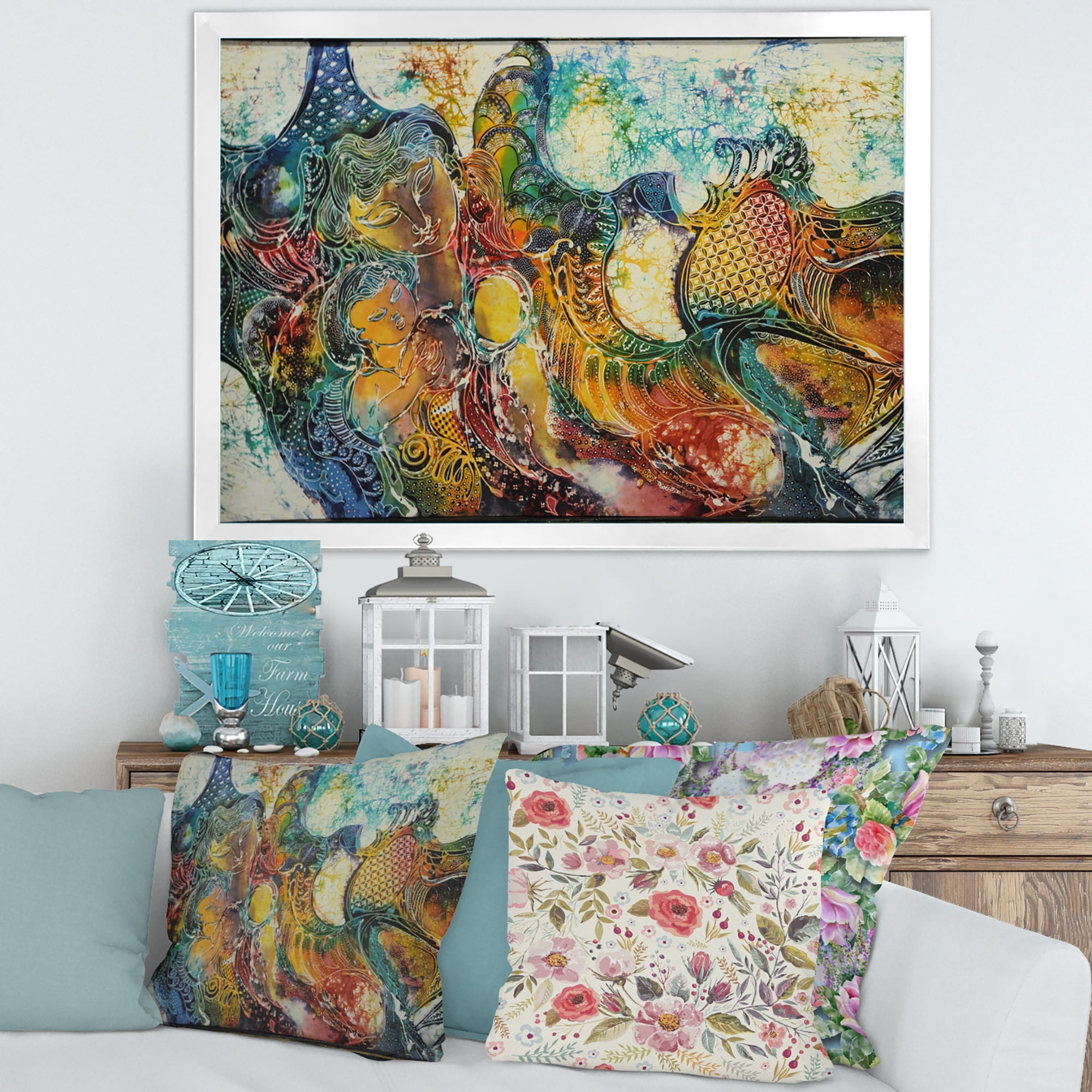 Designart 'Child With Mother With Batik' Modern Framed Art Print