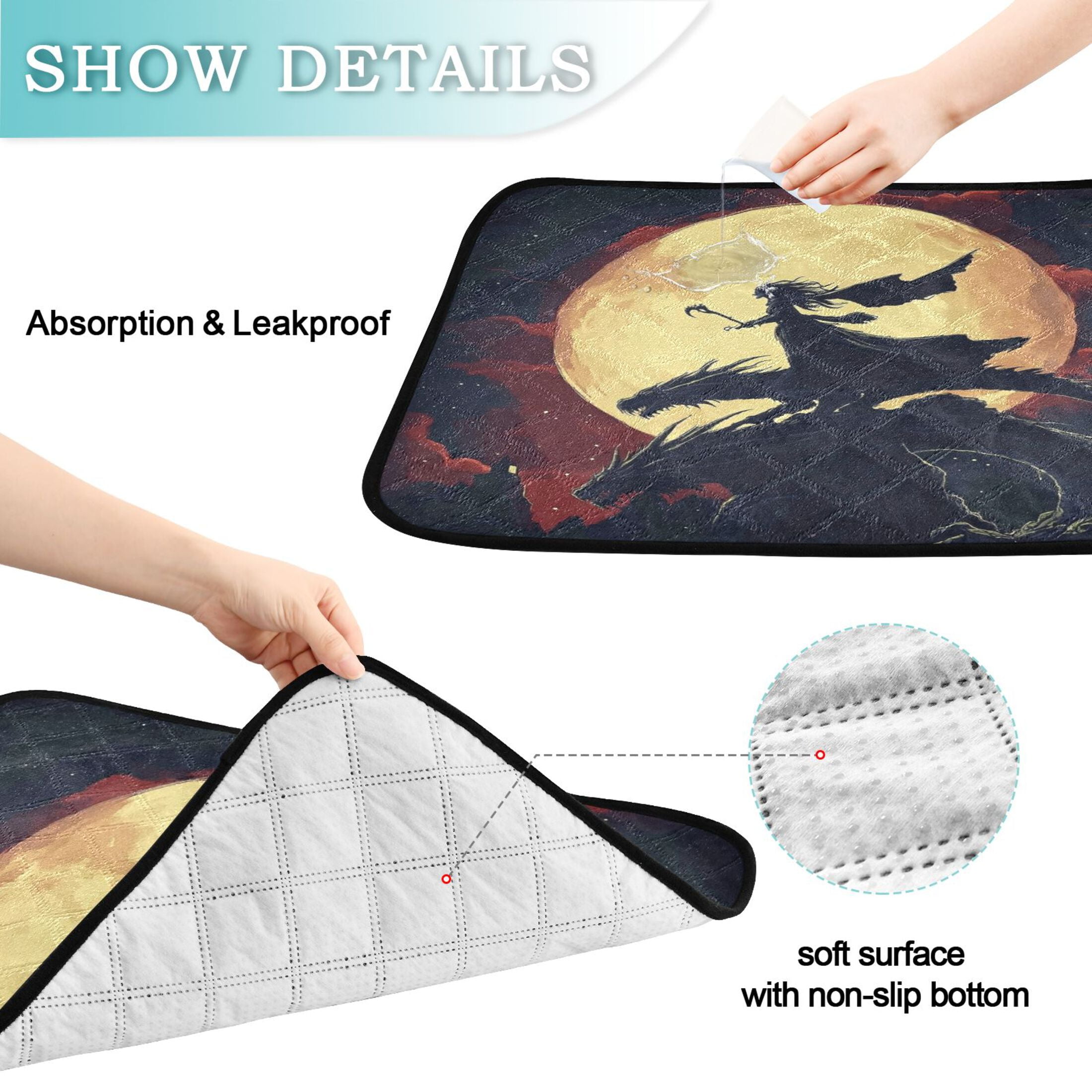 Qxltty Witch and Black Dragons Cat litter Pads Pet Set of 3 Diaper Mats Center Anti-leakage Layer Absorbent Soft and Comfortable