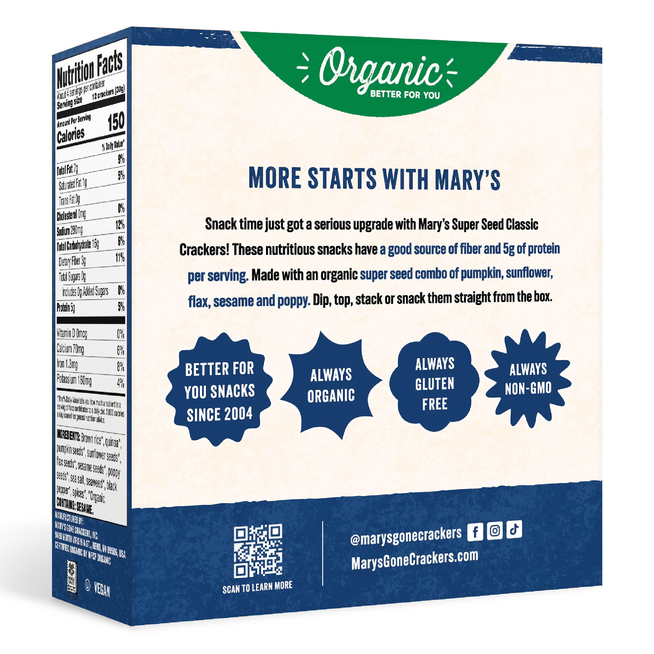 Mary’s Gone Crackers Super Seed Organic, Gluten Free Classic Crackers, 4 oz