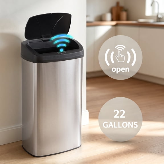 XF XINFENG 22 Gallon Tall Kitchen Trash Can with Lid, 82 L Automatic Stainless Steel Motion Sensor Garbage Can Waste Bin for Kitchen Office, Fingerprint-Resistant, Silver