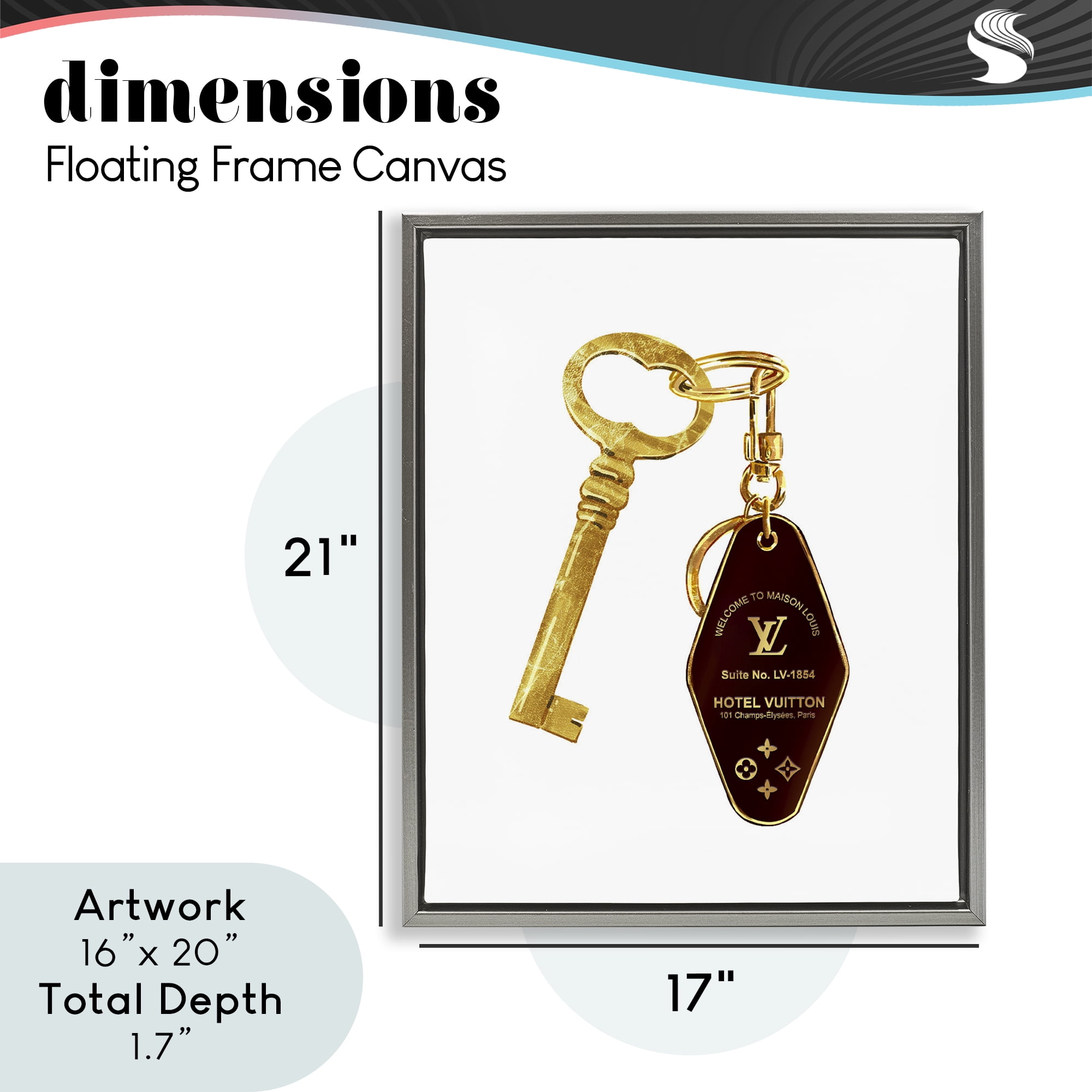 Glam Gold Key Fashion Gray Framed Floater Canvas Wall Art, design by Ziwei Li