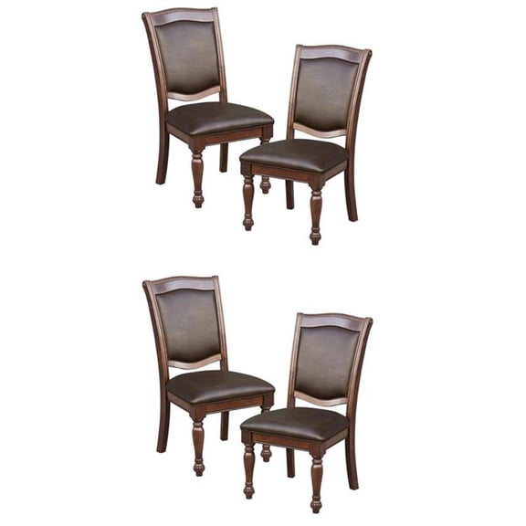Maklaine Set of 4 Wood Dining Room Side Chairs in Brown Cherry