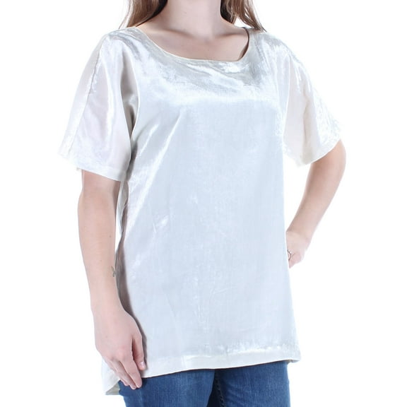 LUCKY BRAND Womens Ivory Velvet Short Sleeve Jewel Neck Top M