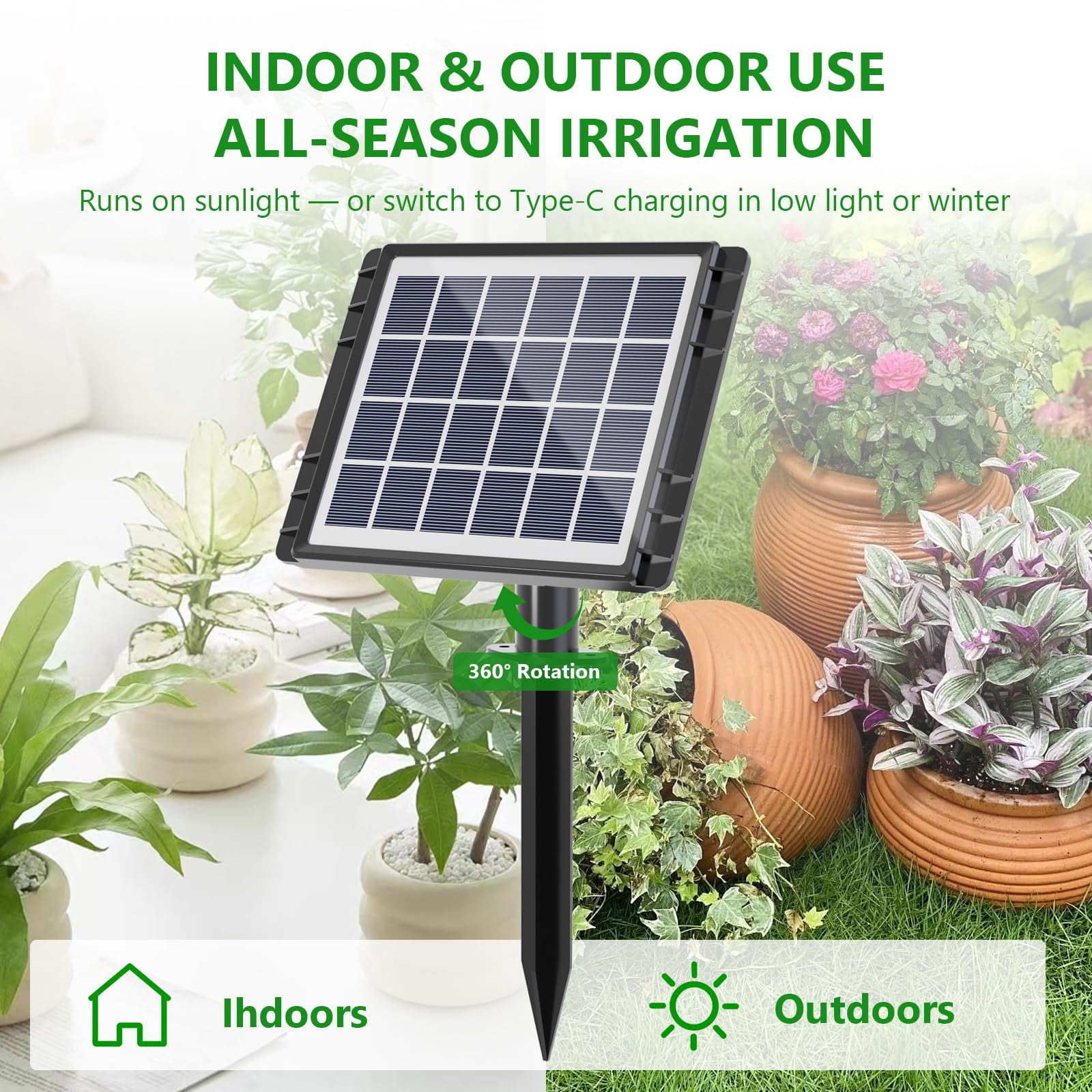 49FT Solar Drip Irrigation System Auto Watering Kit for 15 Pots, Solar-Powered Plant Watering Garden Irrigation System