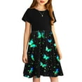 thumbnail image 5 of Spazoro Kids Girls A Line Dresses, Stretchy Wrinkle Butterfly Print Short Sleeve New Style Princess Dress for Child Girls Black Size 5 T, 5 of 8