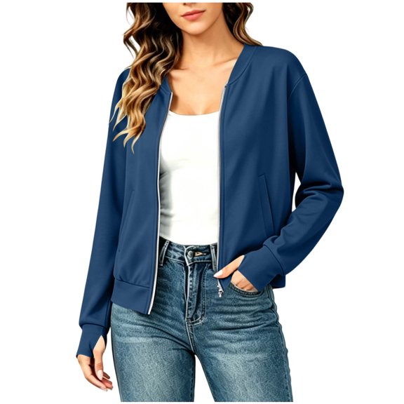 Guluxicc Women's Full Zip Jackets Thumbhole Long Sleeve Tops Everyday Wear for Summer Casual Outfits