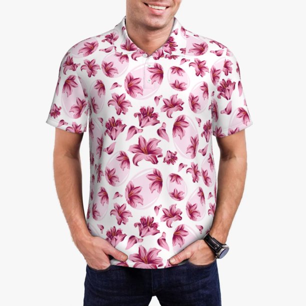 Fotbe Lilies Flowers Camiseta Polo de Golf para Hombre con Estampado – Camisa Deportiva Transpirable con Cuello Abotonado-Large