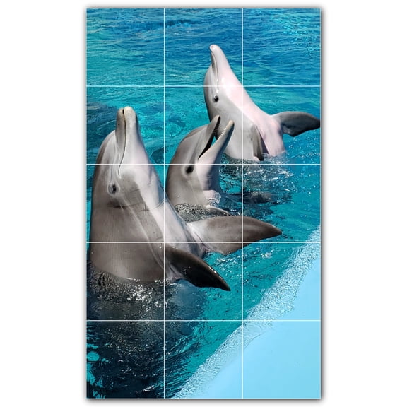 Picture-Tiles.com: Dolphin Ceramic Tile Wall Mural WAL500512-35L. 24"W x 40"H using (15) 8" x 8" Ceramic Tiles-Satin Finish