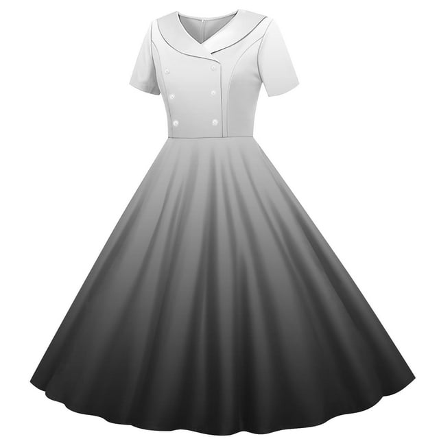 Zpanxa Robes d'Été pour Filles Imprimé Dégradé Manches Courtes Col Rabattu Taille Bouton Robe de Danse Polyester Spandex Noir 9 Ans