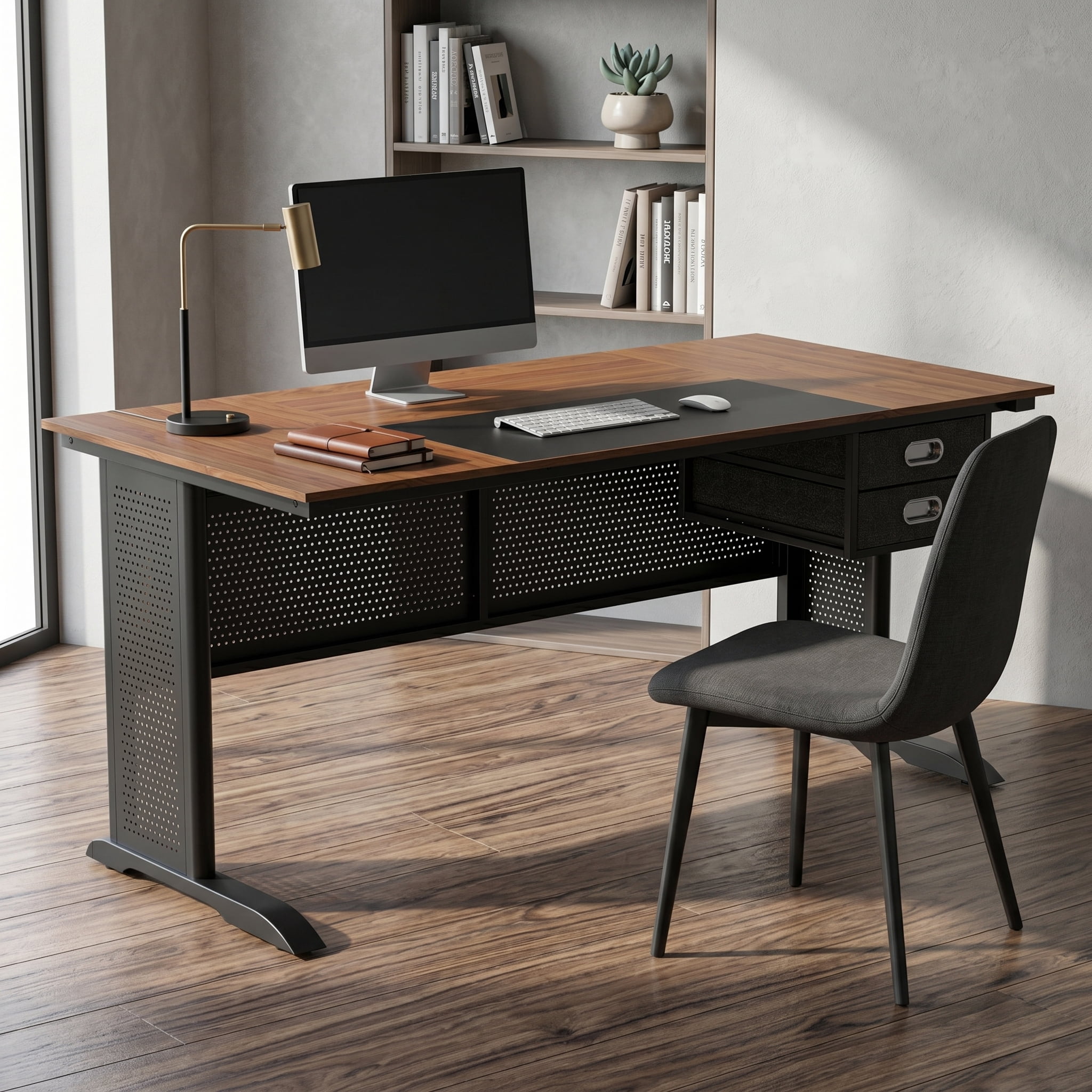 63 Inch Modern Simple Computer Desk, Black Metal Frame Large Writing Gaming Work Desk, Sturdy Home Office Study Desk with Spacious Tabletop
