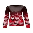 thumbnail image 2 of PENGXIANG Chandails à Enfiler pour Femmes Saint-Valentin Imprimé Cœur Lettre Manches Longues Col Rond Blanc Rose Cœur L, 2 of 4