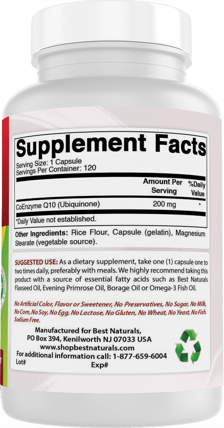 (2 pack) Best Naturals CoQ10 200 mg Promotes Cardiovascular Health Heart Health - 120 Capsules