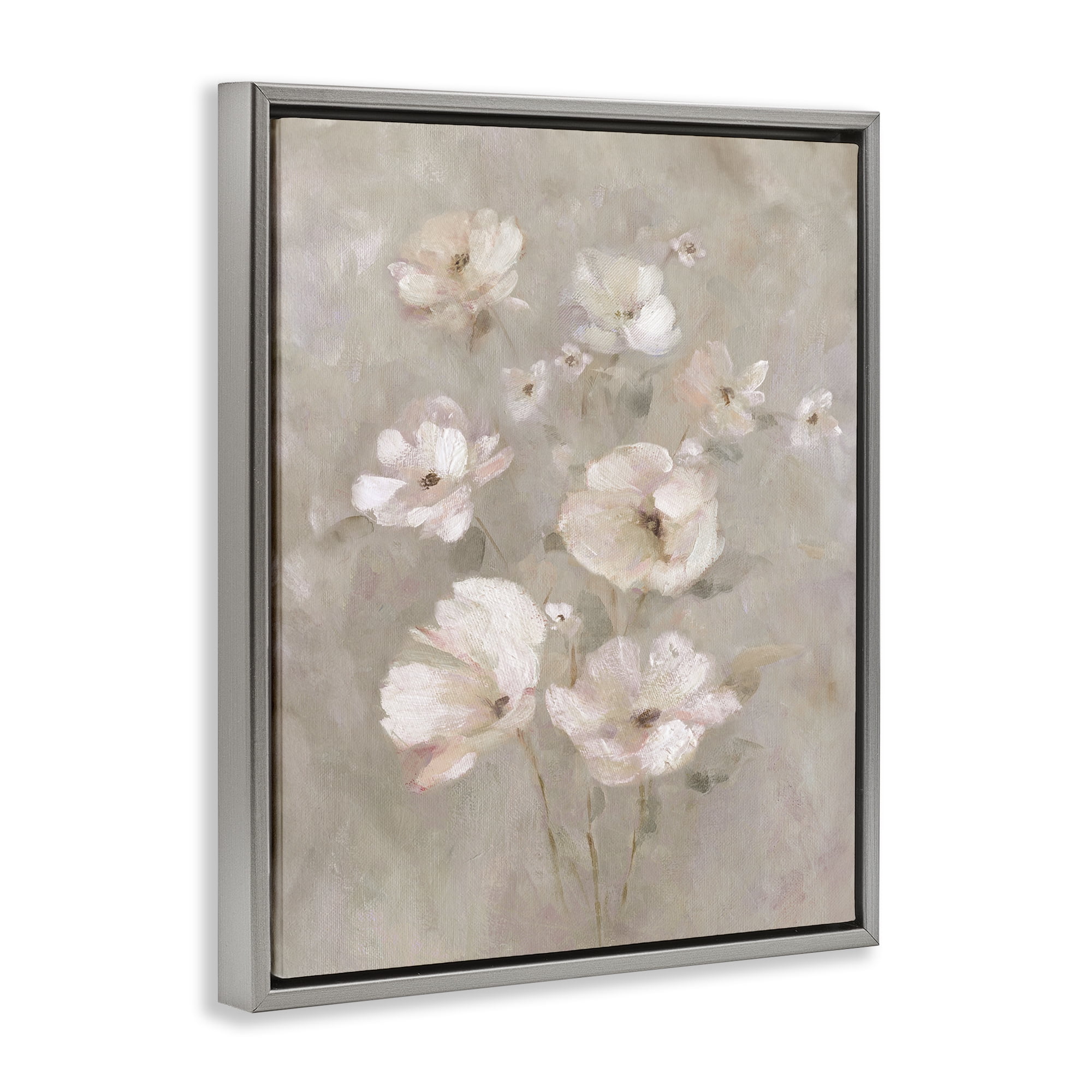 Stupell Industries Blush Florals over Beige Gray Framed Floater Canvas Wall Art, design by Carol Robinson