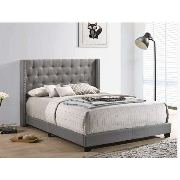Soho Queen Gray Bed Frame With Nailheads