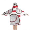 thumbnail image 2 of Red and White Striped Baseballs Pattern Blanket Hoodies for Kids 6-13YR Oversize Wearable Blanket Hoodies for Boys Girls Teens, 2 of 7