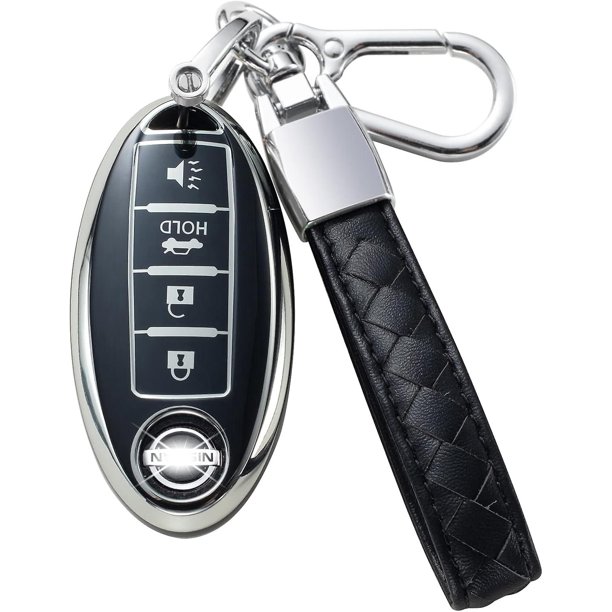 Compatible con la cubierta del llavero de Nissan con cordón de cuero, protección de la carcasa de la caja de la llave del coche para Nissan Altima Rogue Sentra Pathfinder Frontier Maxima Tit