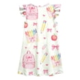 thumbnail image 4 of Trendfront Girls Pencil Print Dresses Crewneck Short Sleeve Bow Apple School Supplies Graphic A Line Dress Back To School Outfit, 4 of 5