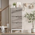 thumbnail image 4 of Ataucjin Shoe Storage Cabinet with 3 Flip Drawers, Farmhouse Fluted Shoe Organizer with Metal Legs, Freestanding Hidden Slim Narrow Shoe Rack for Entryway, Foyer, Hallway, 4 of 9