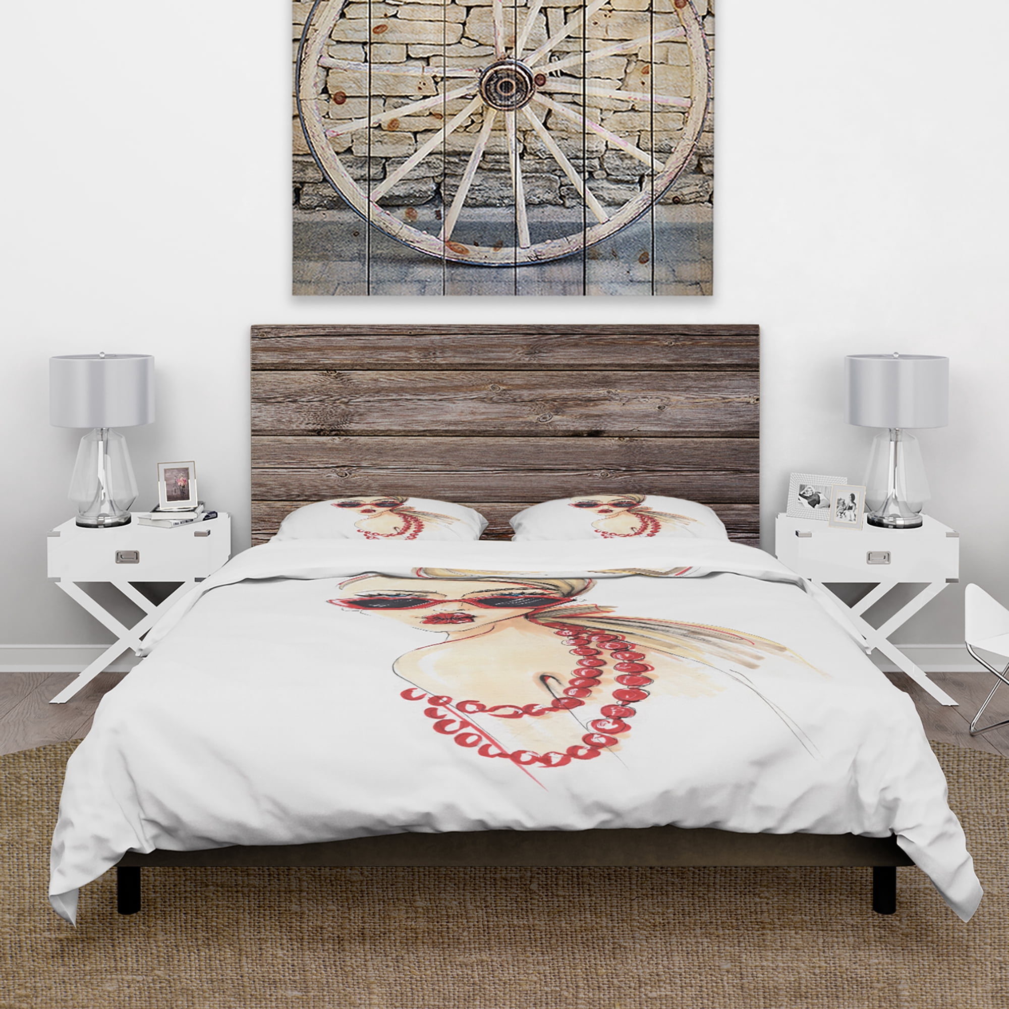 Designart 'Beautiful girls send an air kiss' Glamour Duvet Cover Set