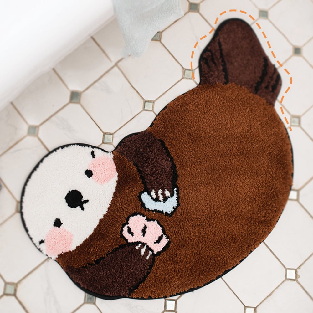 Sea Otter Shaped Rug Animals Bath Mat Area Rug Non-Slip Bathroom Door Mat for Bedroom Bathroom Kitchen Cartoon Area Rug for Kid’s Room Soft Bathmat Home Decor