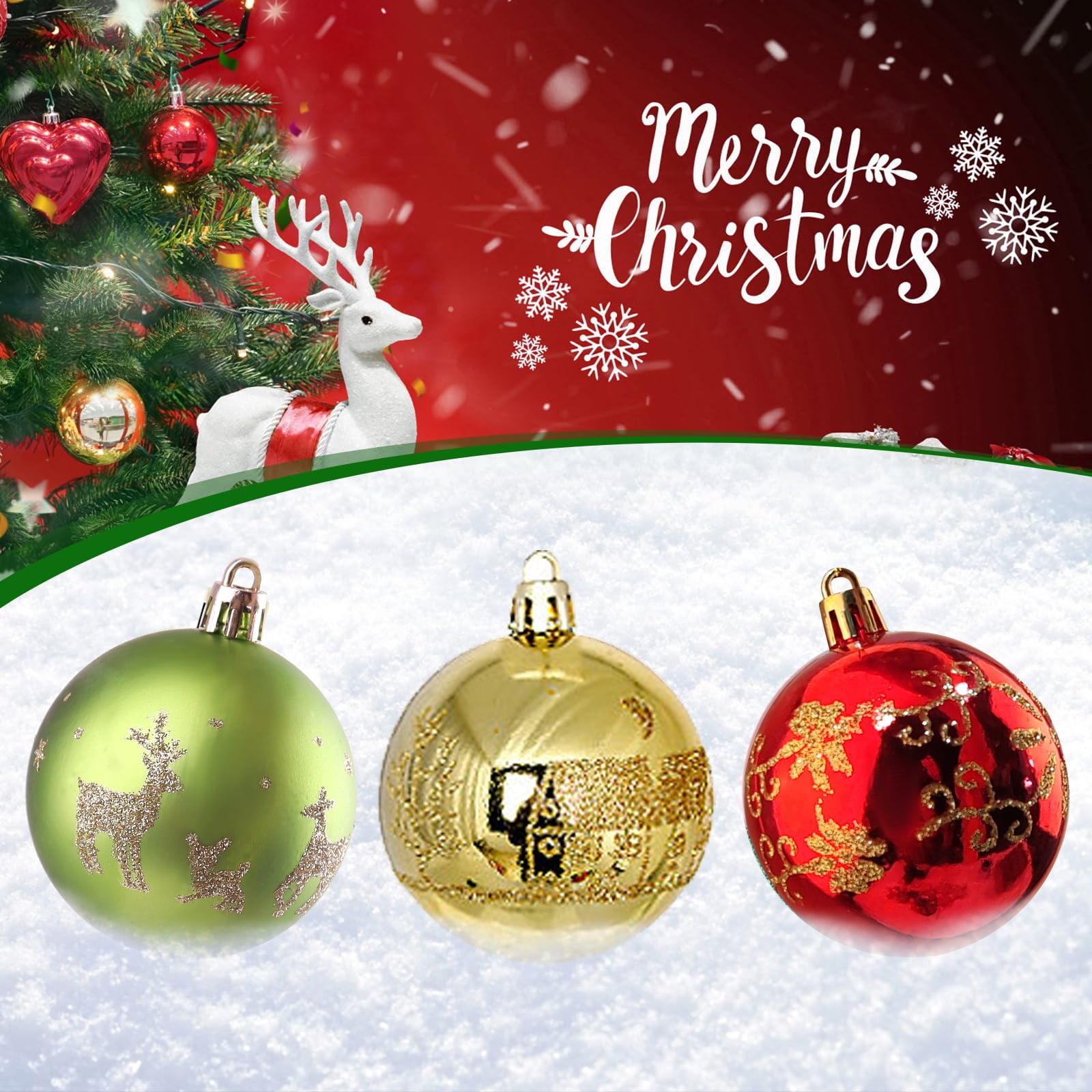 PayUSD Christmas Balls Ornaments for Christmas Decorations 44 pcs Xmas Christmas Tree Shatterproof Ornaments Set for Holiday Wedding Party Decoration (1.18"-2.36", Gold, Red, Green)