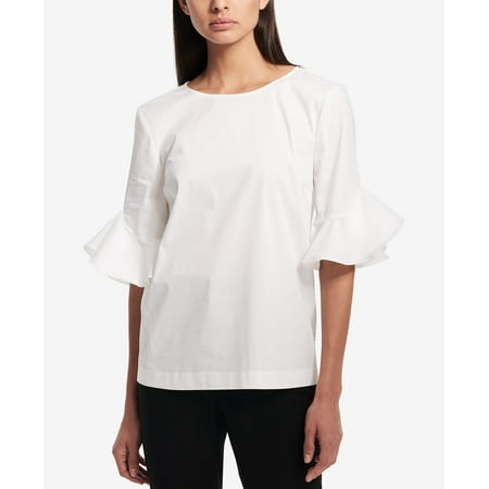 Calvin Klein Cotton Suit - Calvin Klein Womens Sheer Ruffle Sleeves Pullover Top