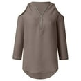 thumbnail image 3 of Pxiakgy Cold Shoulder 3/4 Roll Sleeve Tops for Women Loose Shirt Chiffon Zipper Long Sleeves Plus Size Tops Cold Shoulder Top Zip Front Shirts V Neck Blouses Tunic Top Grey 3Xl, 3 of 6