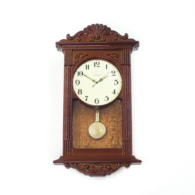 Trayknick Dollhouse Wall Clock Portable Cosplay Lightweight Mini Vintage Wooden Hanging Clock Model Daily Display